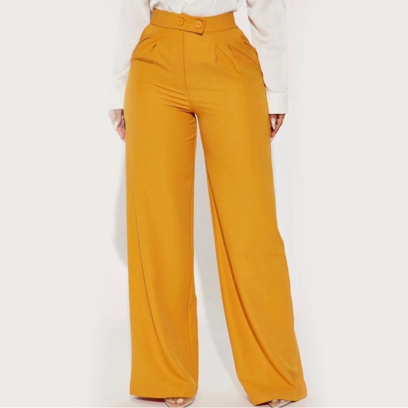 Fashion Nova Pants - NWOT Fashion Nova High-Waist Wide Leg Mustard Pants Women’s Size M Office